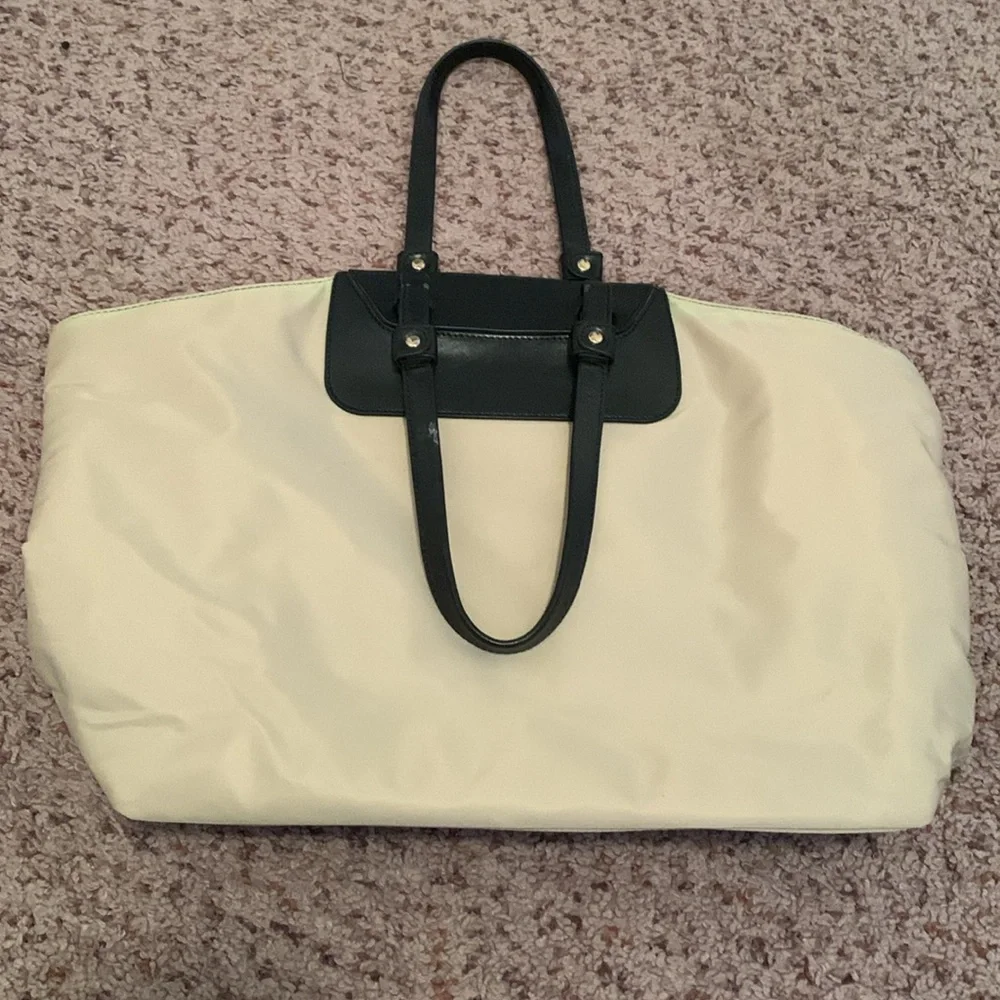 FURLA beige nylon and leather zippered tote. - Picture 4 of 9